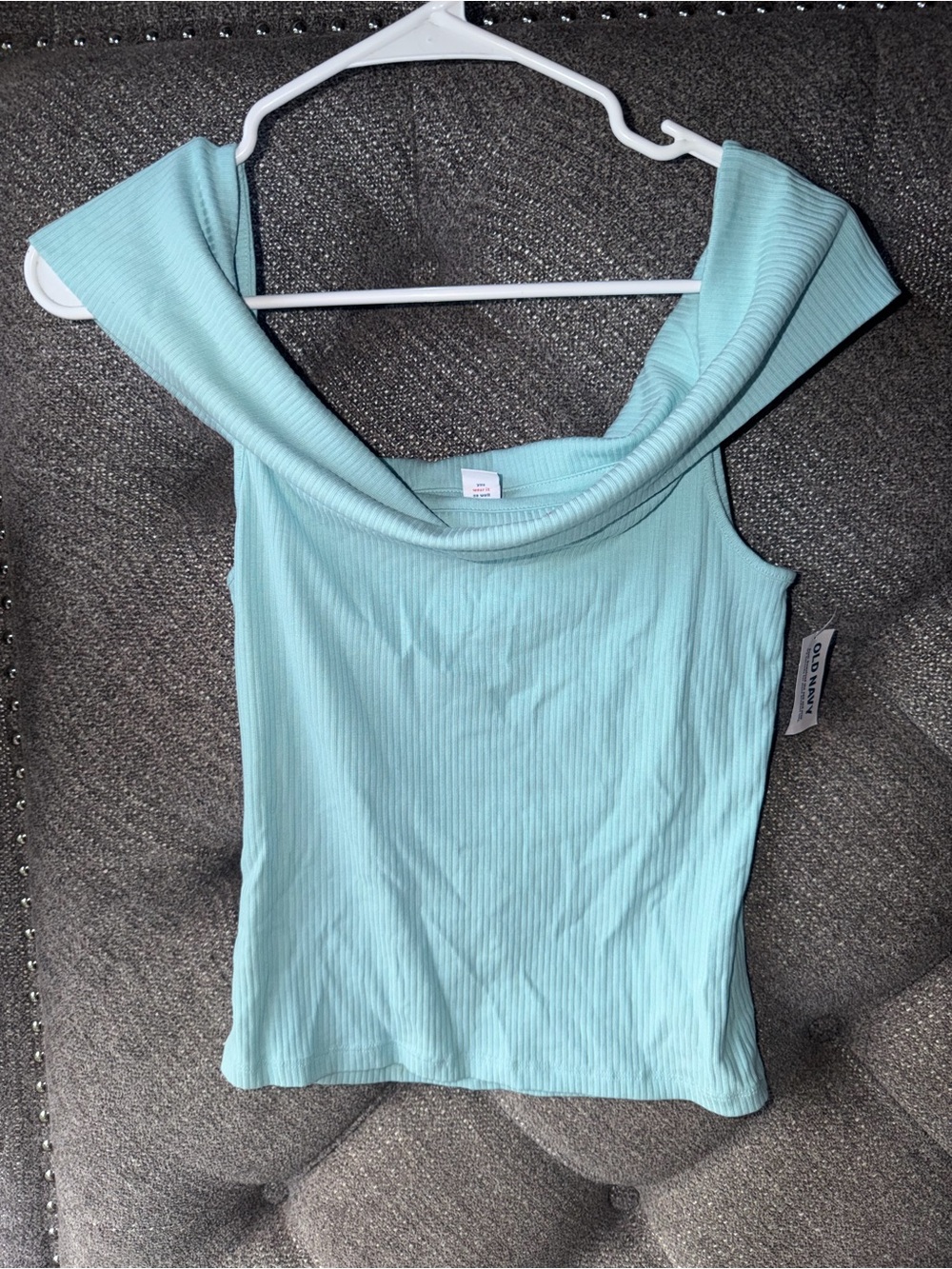 Old Navy Light Aqua Rib-Knit Off-Shoulder Tank